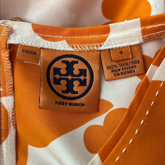 Tory Burch Floral Orange Silk Sleeveless Dress with Piping - Picture 3 of 4